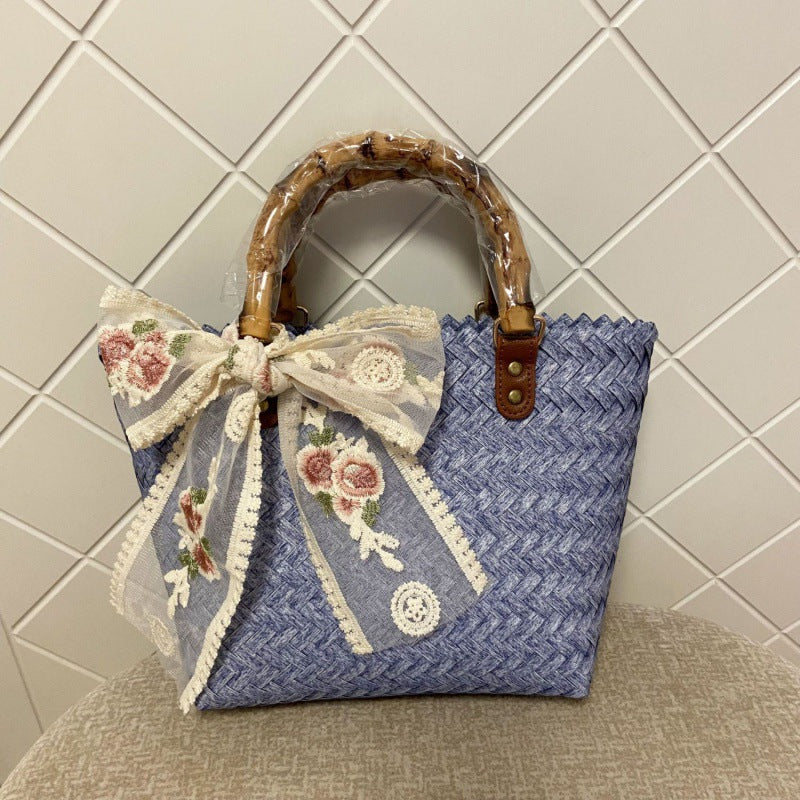 Women's Oil Painting Mori Style Woven Large Handbags