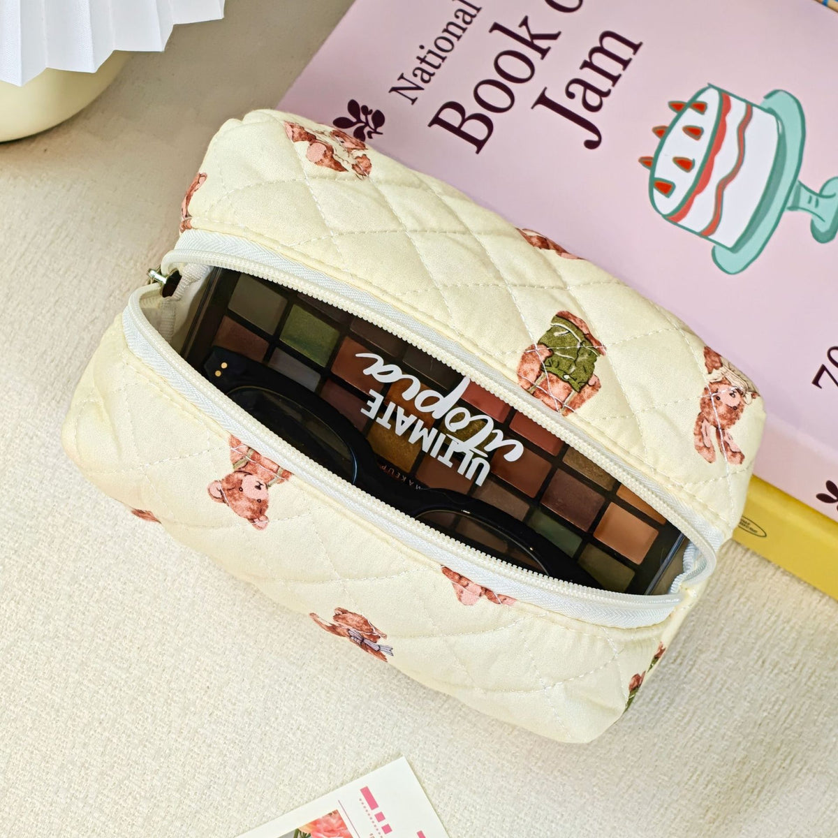 Bear Printing Vertical Large Capacity Portable Pillow Cosmetics Makeup Bag