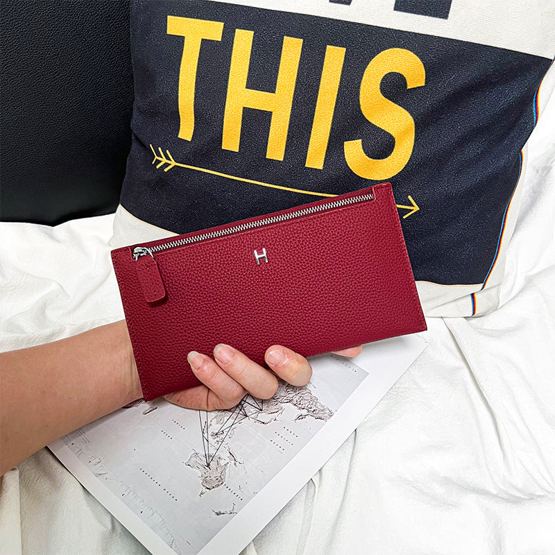 Women's First Layer Cowhide Long Clutch Genuine Leather Simple Ladies Wallet
