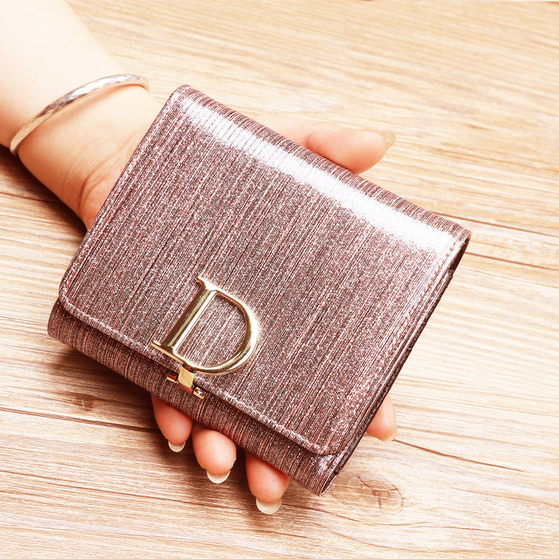 Women's Short Genuine Leather Design Folding Simple Ladies Wallet