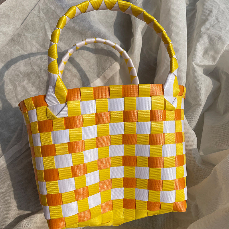 Women's & Children's Hand-woven Colorful Plastic Commuter Woven High-grade Bags