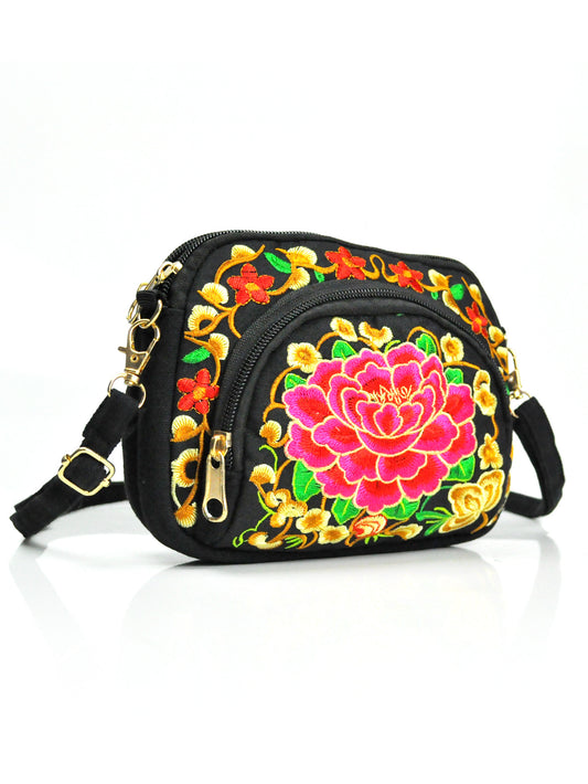 Embroidered Double Sided Embroidery Canvas Mobile Crossbody Bags