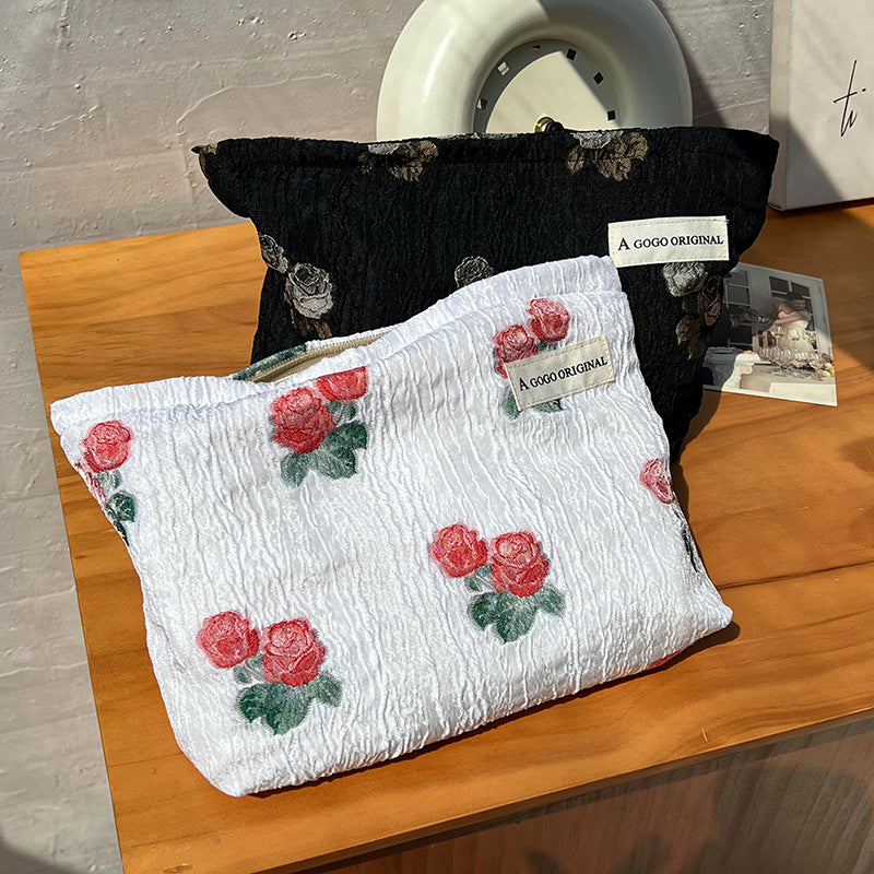 Niche Pleated Rose Storage Canvas Liner Business Cosmetic Bags