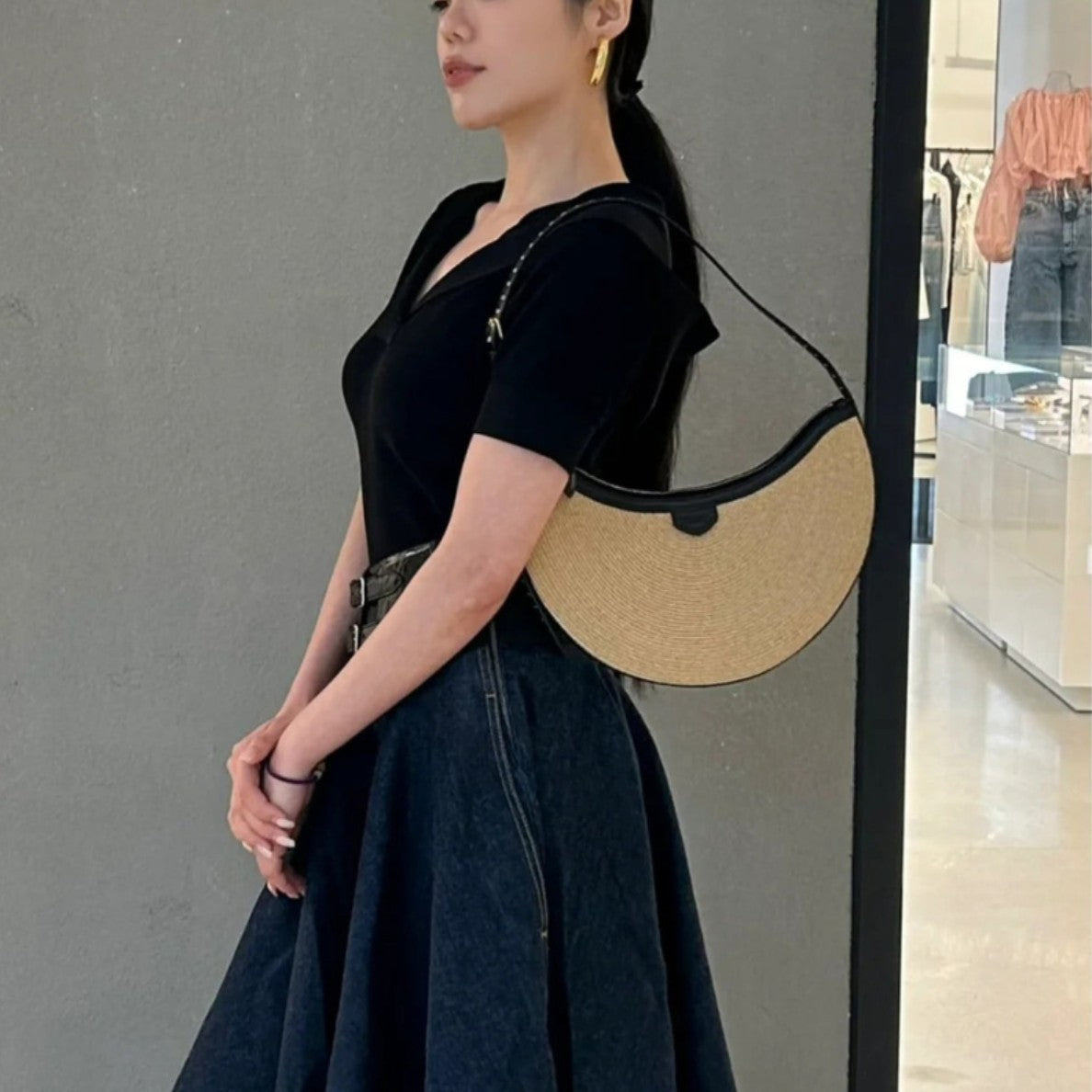 Straw Fashion Authentic Leather Weave Selenodont Bags