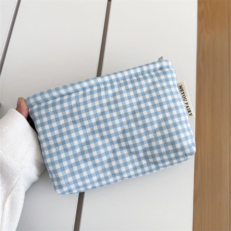 Quilted Blue Plaid Clutch Large Capacity Bags