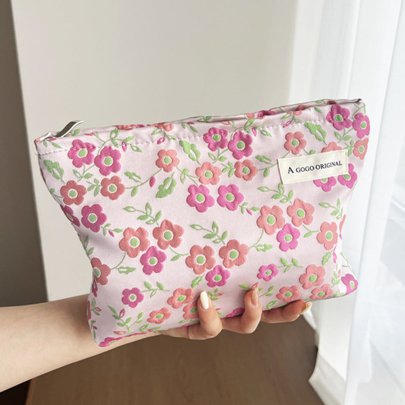 Embossed Bubble Rose Jacquard Temperament Storage Organizing Makeup Bag