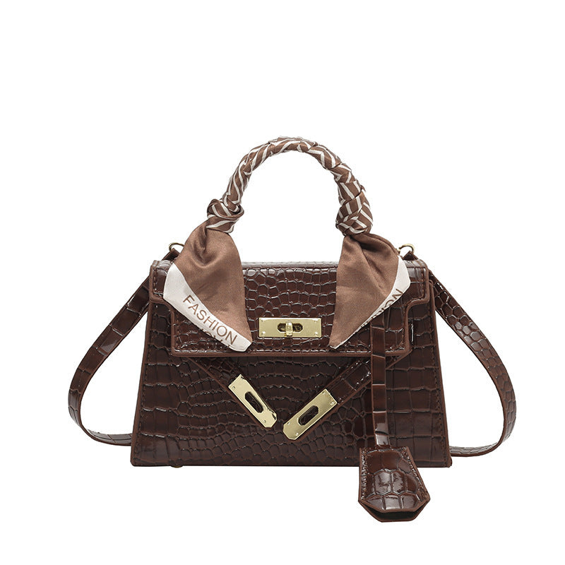Women's Textured Crocodile Pattern Vintage Silk Scarf Women's Shoulder Bag