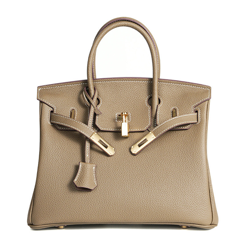 Women's Line First Layer Cowhide Handmade Litchi Grain Handbags