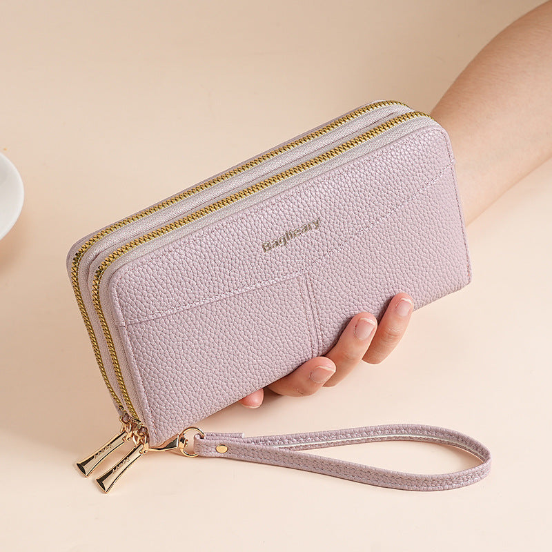Women's Double Pull Large Capacity Lychee Pattern Ladies Wallet