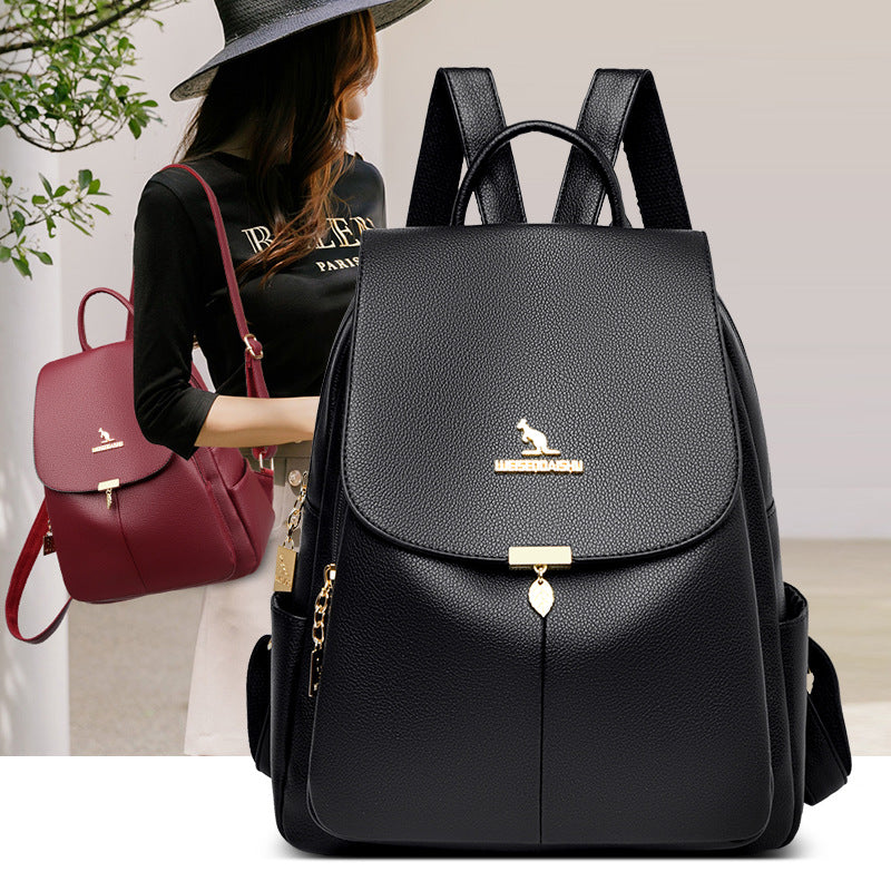 Women's High-grade Large Capacity Fashion Soft Leather Backpacks