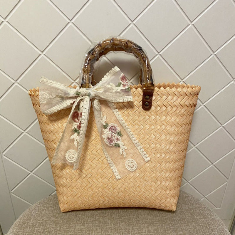 Women's Oil Painting Mori Style Woven Large Handbags