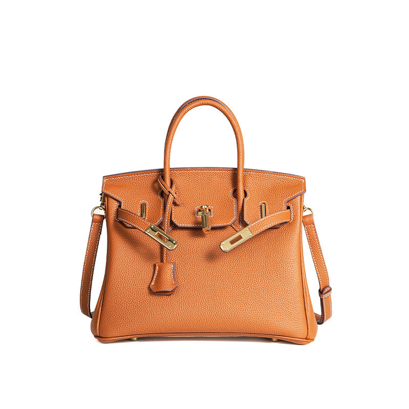 Women's Line First Layer Cowhide Handmade Litchi Grain Handbags