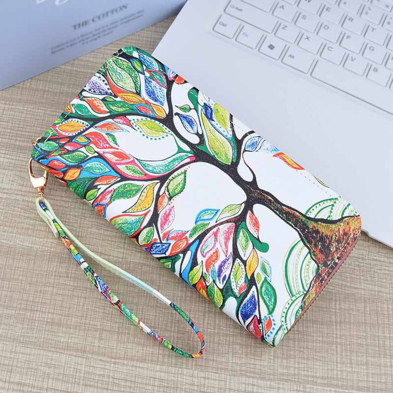 Women's Zipper Soft Leather Fashion Cross Print Ladies Wallet