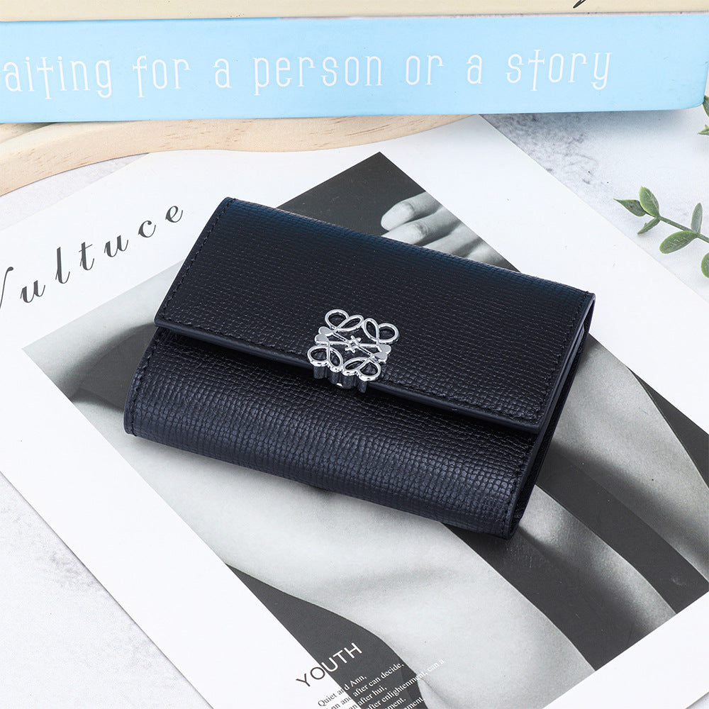 Women's Cowhide Cross Pattern Short Folding Exquisite Ladies Wallet