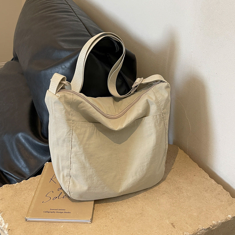 Cloth Lightweight Simple Solid Color Large Capacity Women's Messenger Bag