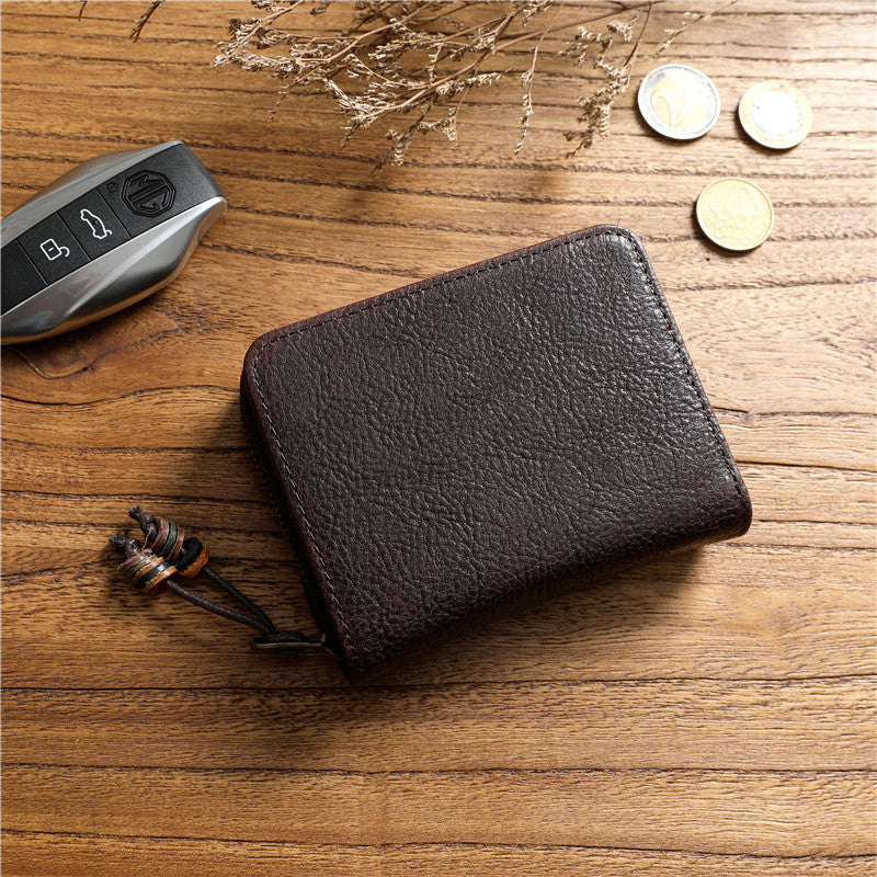 Men's Tanned Leather Cowhide Short Genuine Green Vertical Coin Purses