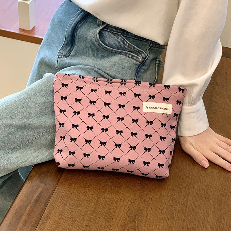 Sweet Bow Portable Toiletry Clutch Canvas Cosmetic Bags