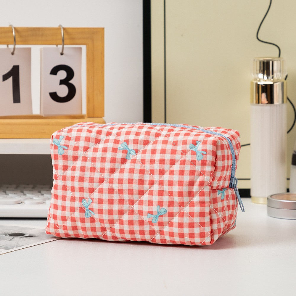Floral Quilted Toiletries Portable Cosmetics Storage Makeup Bag