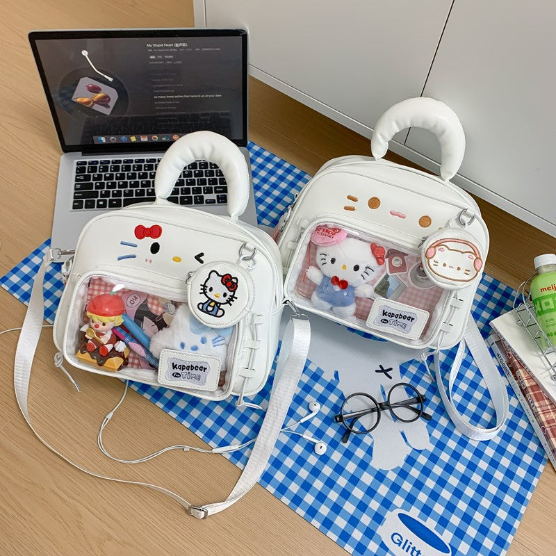 Cartoon Stylish Female Good-looking Korean White Cat Transparent Bags