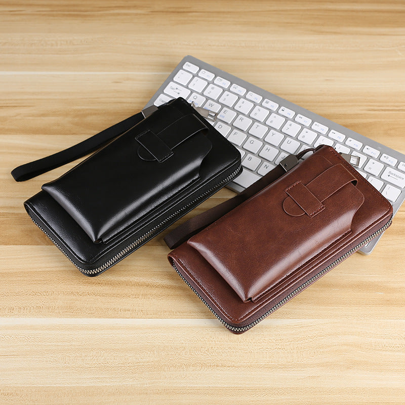 Men's Long Korean Style Green Change Zipper Mobile Fashion Men's Wallet