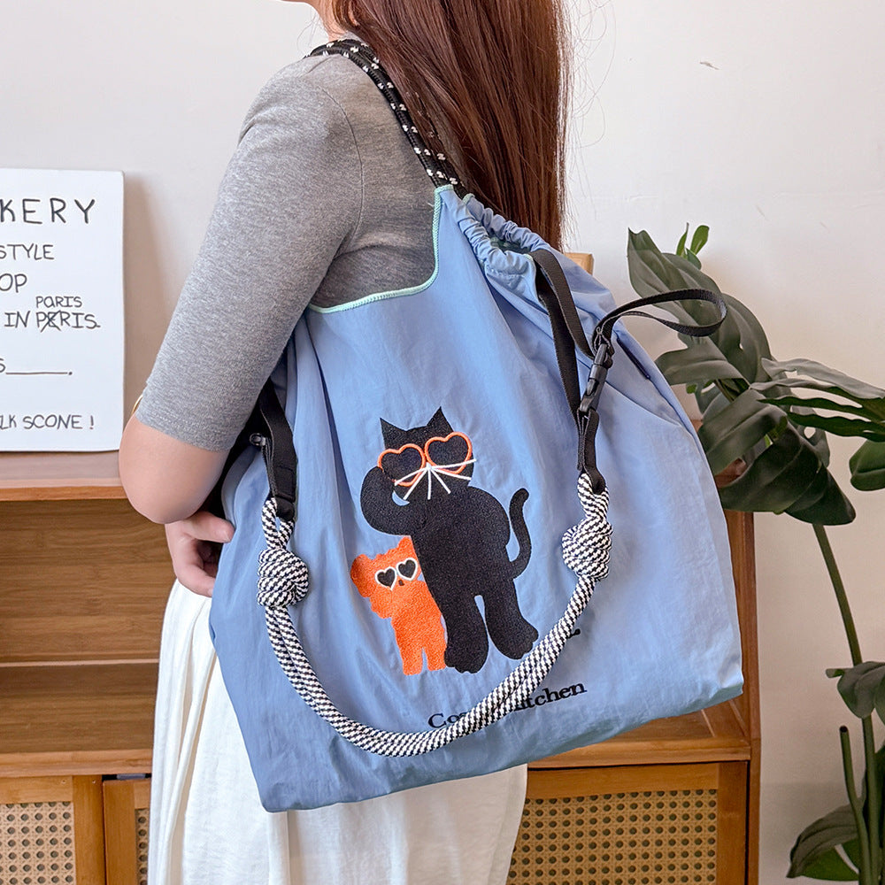 Environmental Protection Embroidery Shopping Nylon Cloth Flower Hand-held Minority Bags