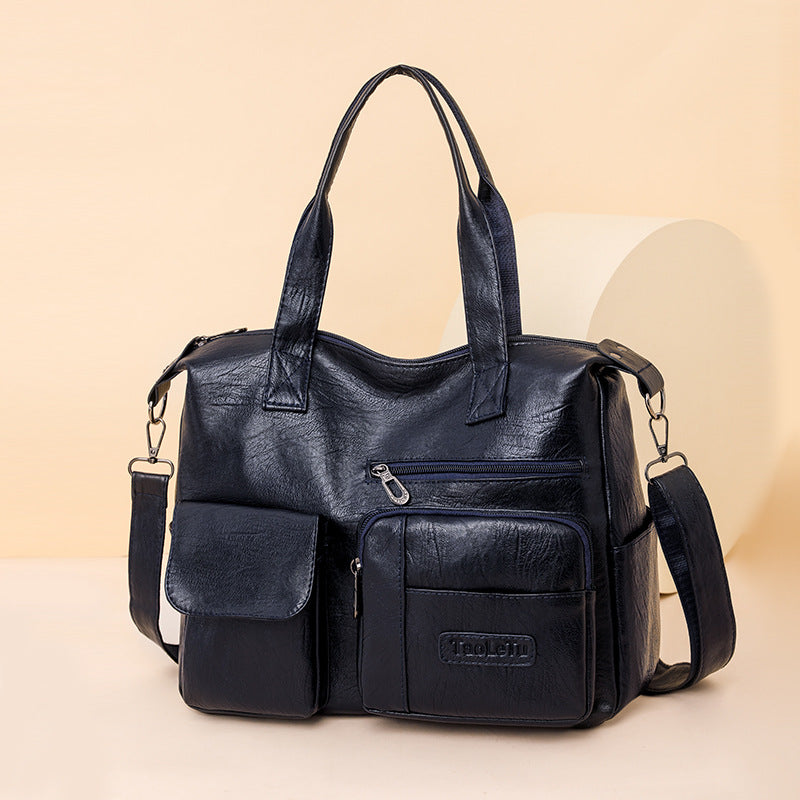 Portable Business Lychee Pattern Retro Large Women's Messenger Bag
