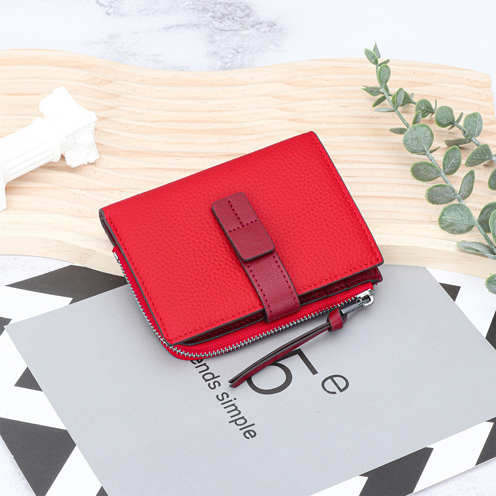 Women's Leather Short Fashion Color Contrast Thin Ladies Wallet