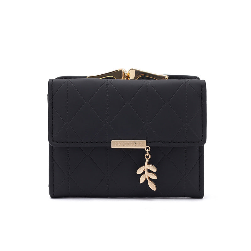 Women's Lady Simple Folding Rhombus Plaid High Texture Ladies Wallet