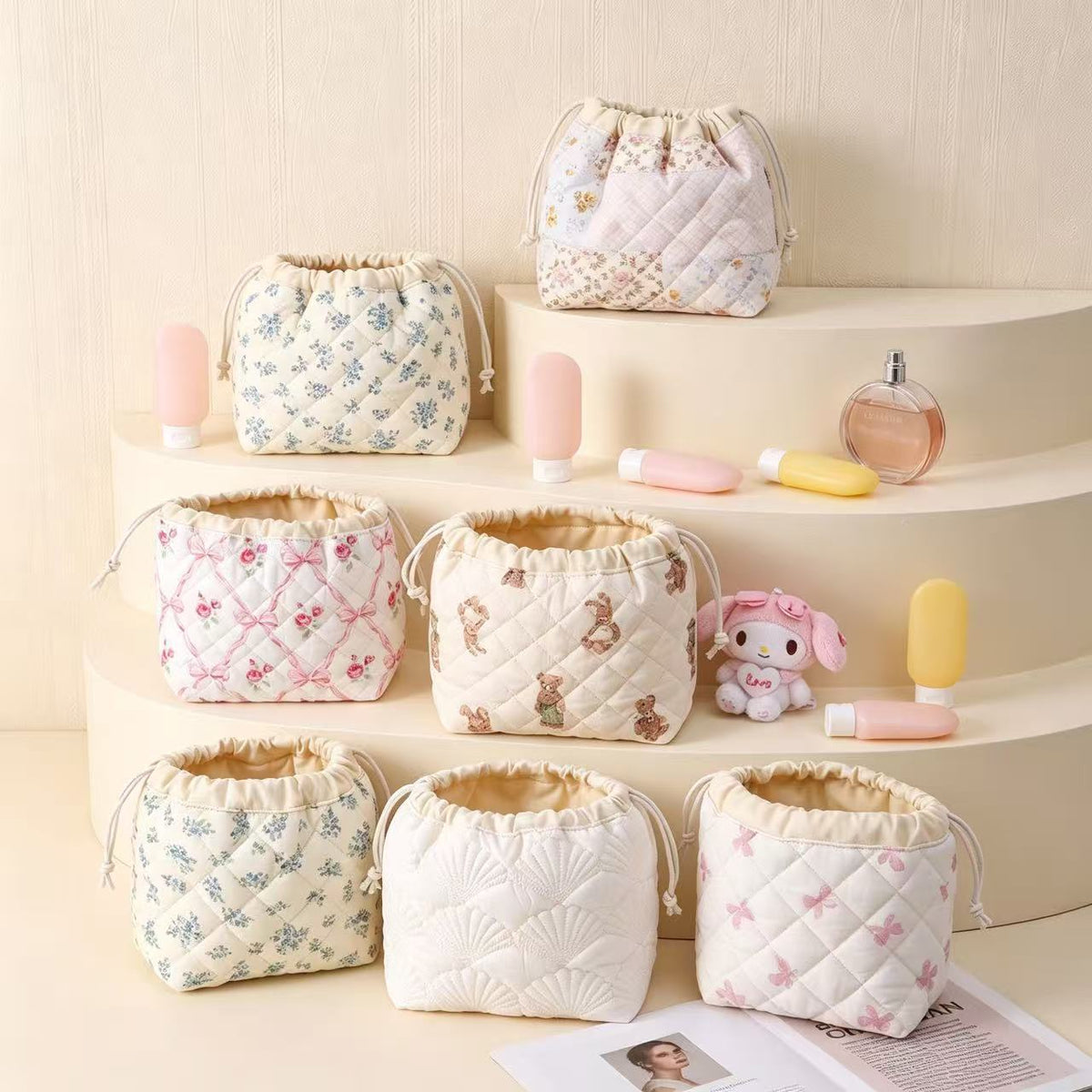 Large Capacity Polyester Drawstring Portable Cosmetics Cosmetic Bags