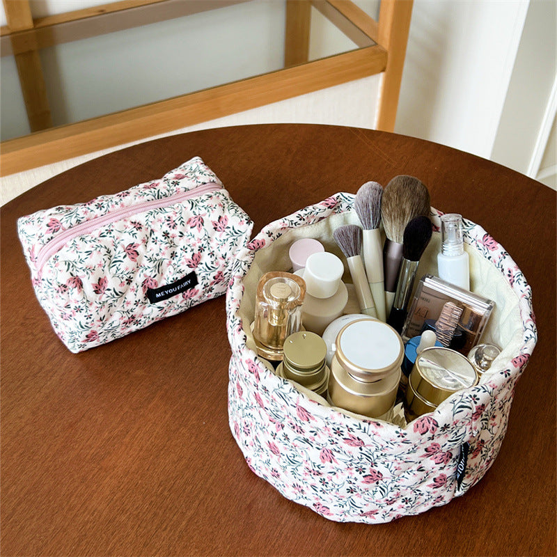 Open Retro Toiletry Floral Art Storage Portable Makeup Bag