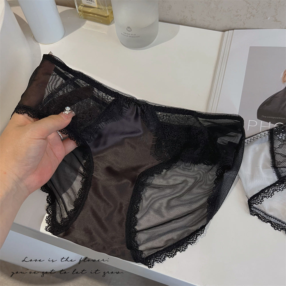 Women's Satin Sexy Lace Underwear Hot Mesh Breathable Panties