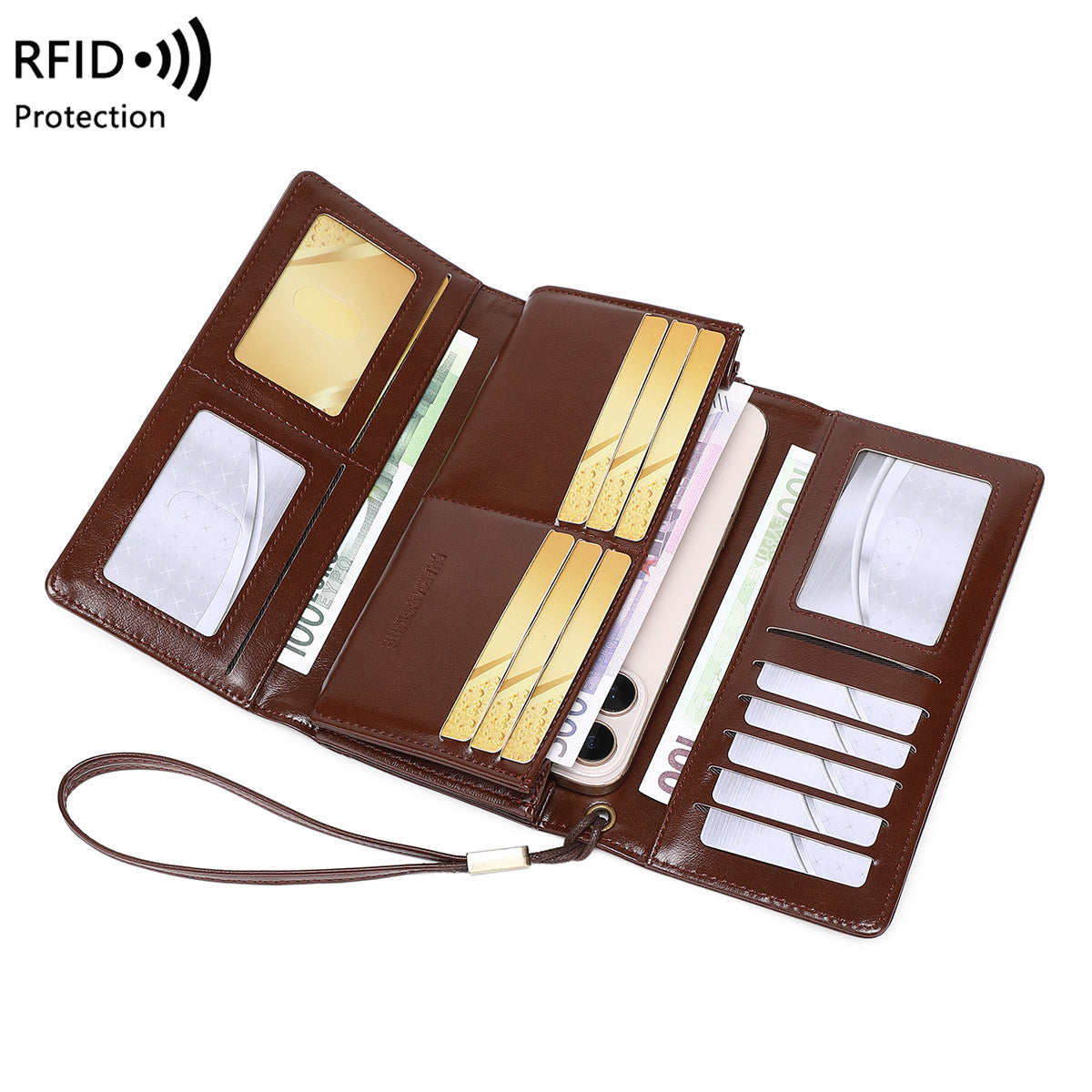 Women's Swiping Oil Wax Leather Long Vintage Ladies Wallet