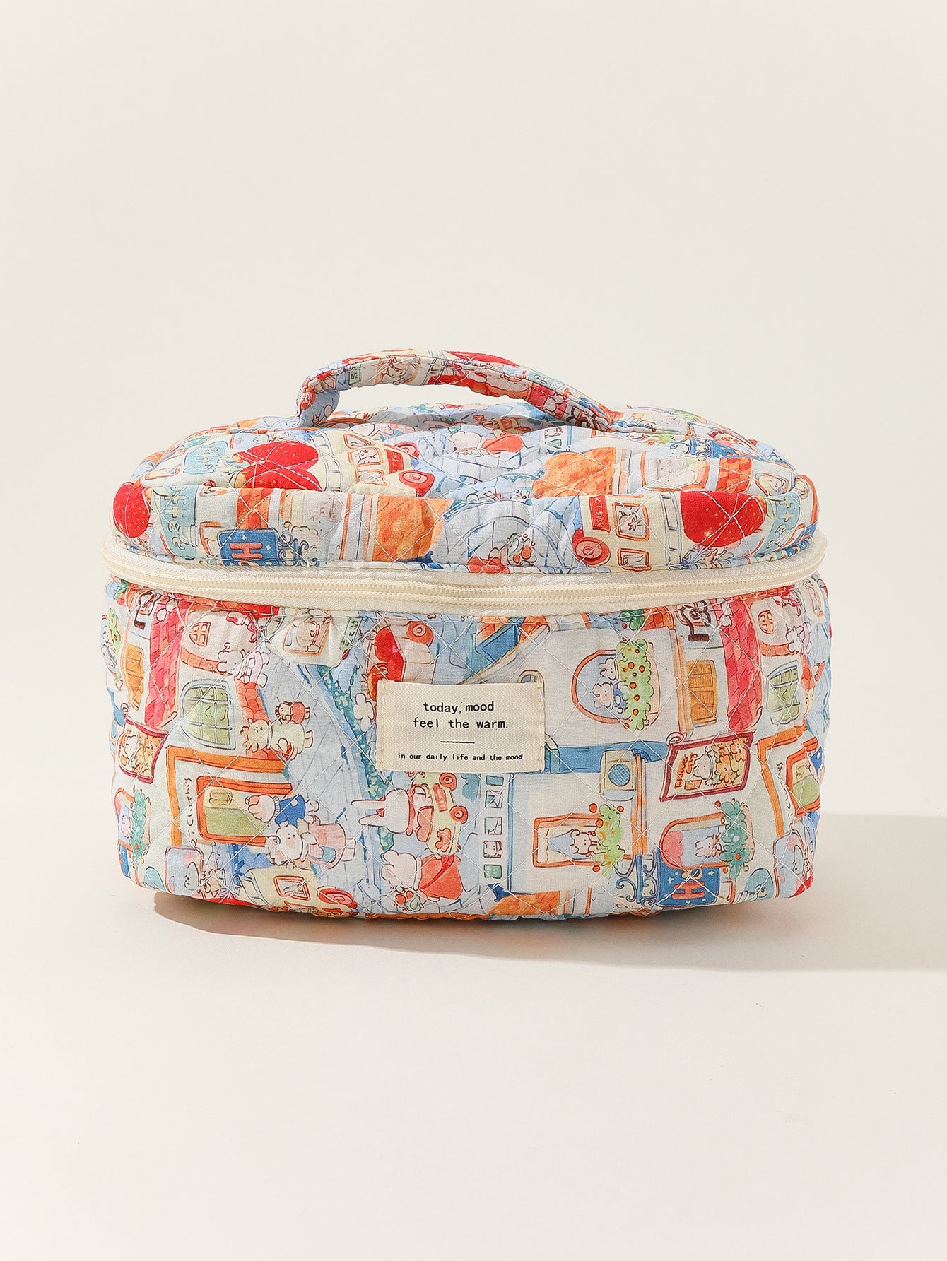 Portable Large Capacity Striped Polka Dot Storage Carrying Quilted Cosmetic Bags