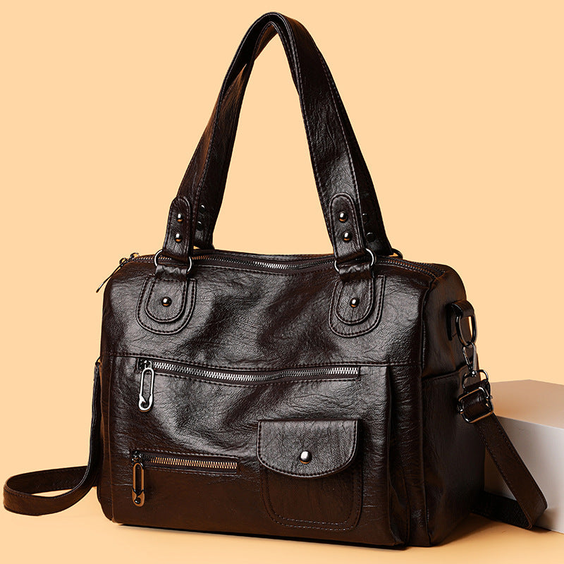 Versatile Retro Large Capacity Soft Leather Simple Business Handbags