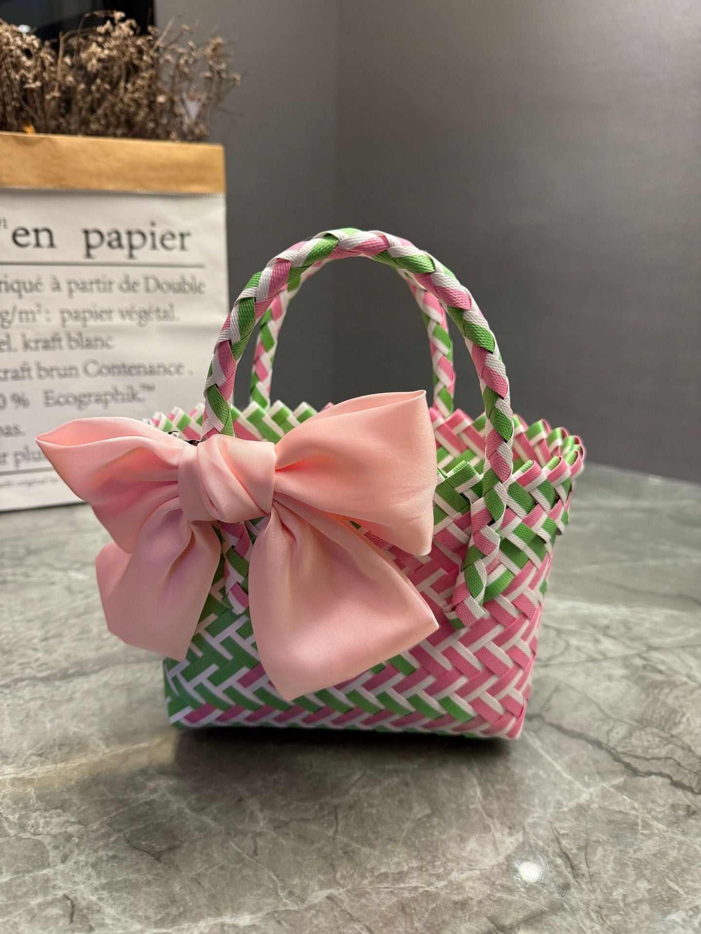 Women's Plastic Woven Knitted Basket Hand Gift Handbags