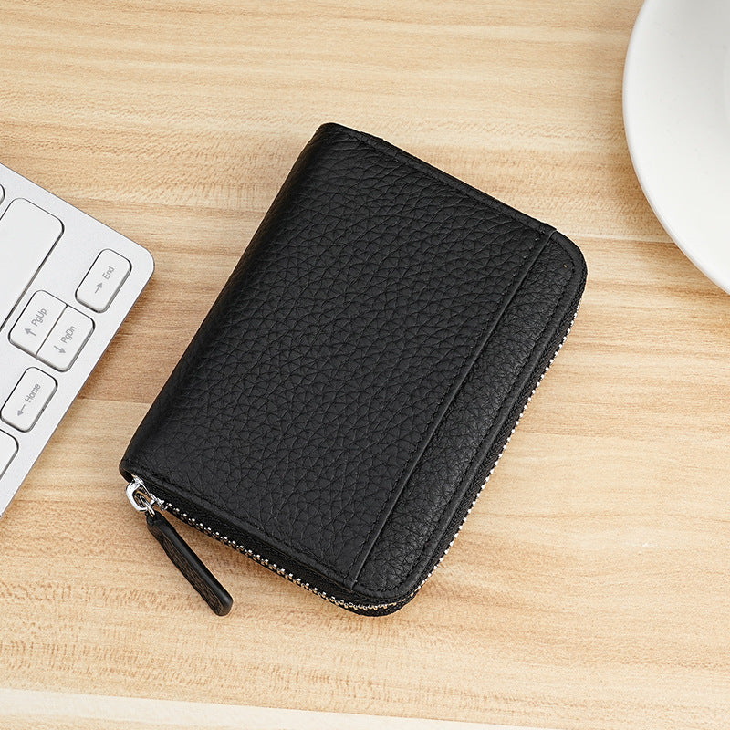 Swiping Genuine Leather Multifunctional Zipper First Layer Organ Card Holder