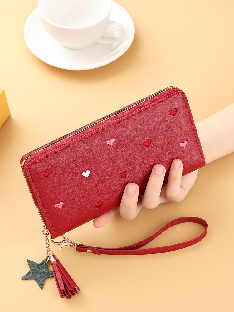 Long Love Korean Style Tassel Embroidered Ladies Wallets