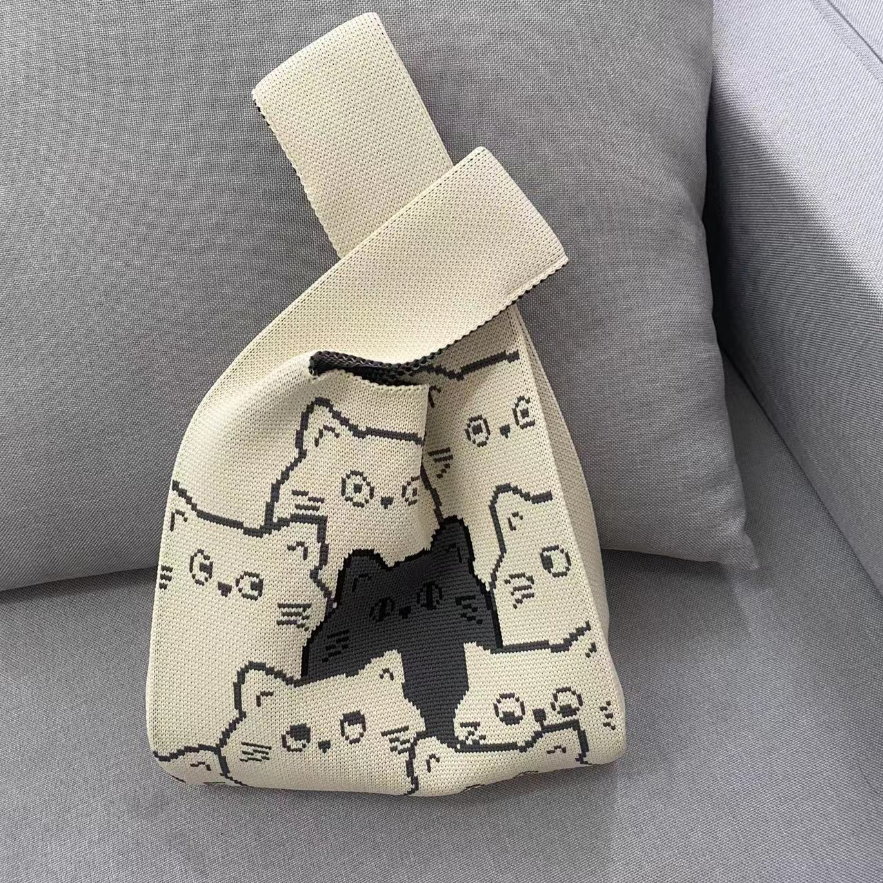 Large Capacity Totes Cat One Woolen Handbags