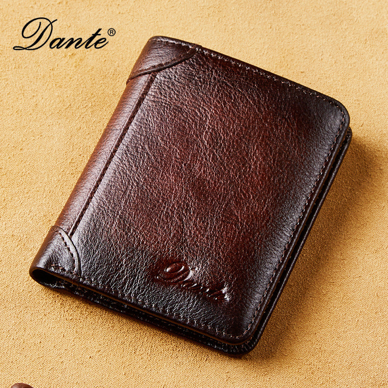 Men's Genuine Leather Swiping Vertical Three-fold Vintage Men's Wallets