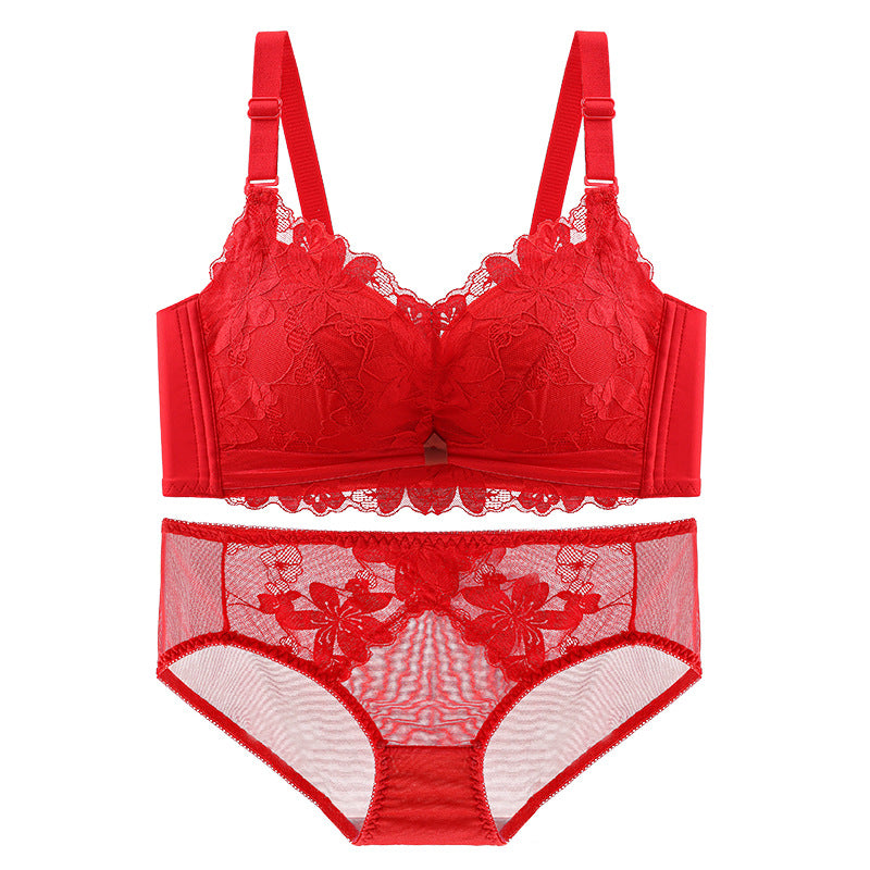 Women's Gathering Top Support Thickened Breathable Wireless Lingerie Sets