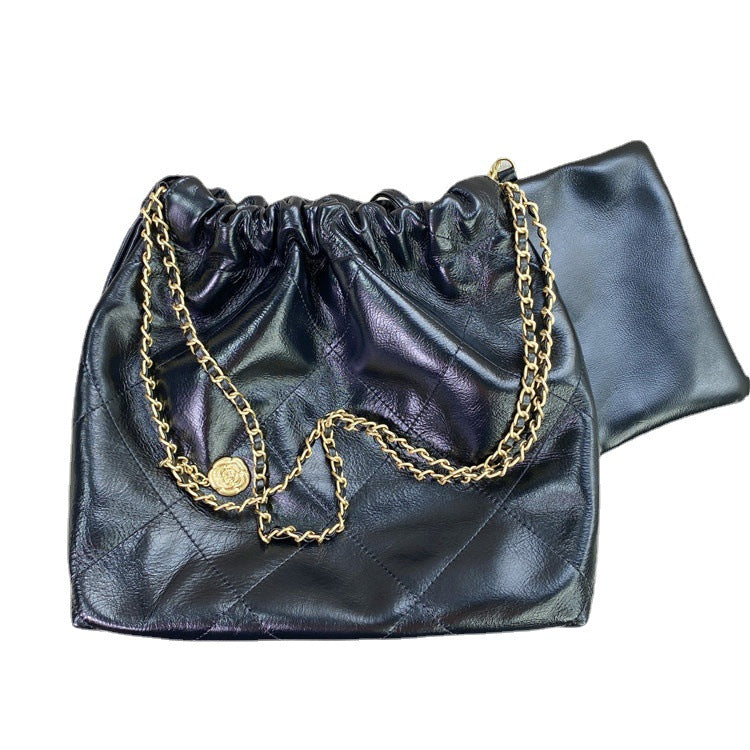 Cowhide Classic Style Diamond Chain Garbage Large Capacity Women's Shoulder Bag