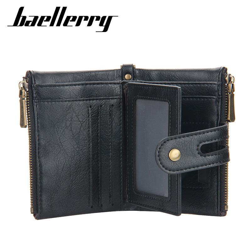 Men's Short Vintage Double Zipper Multiple Slots Men's Wallets
