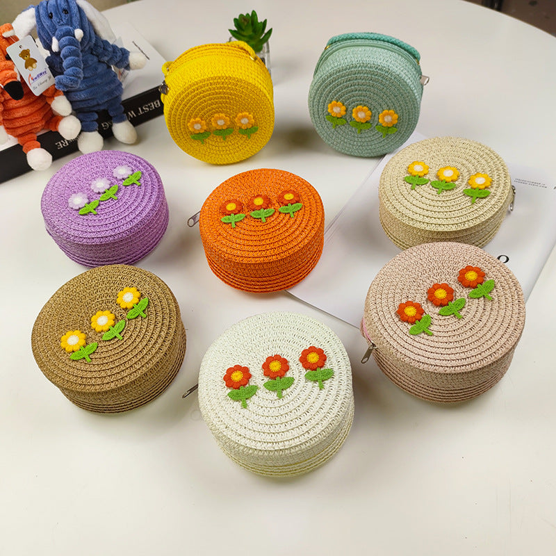 Children's Mini Straw Flower Woven Little Coin Purses