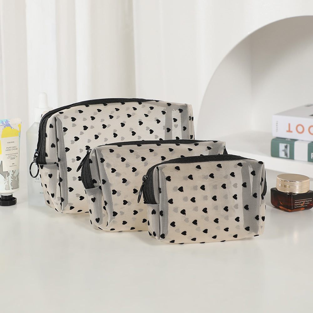 Graceful Portable Love Mesh Style Carry-on Cosmetic Bags
