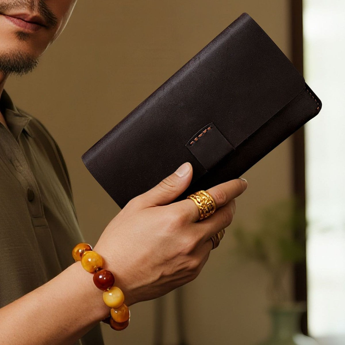 Men's Genuine Leather Clutch High-grade Three-fold Long Men's Wallet