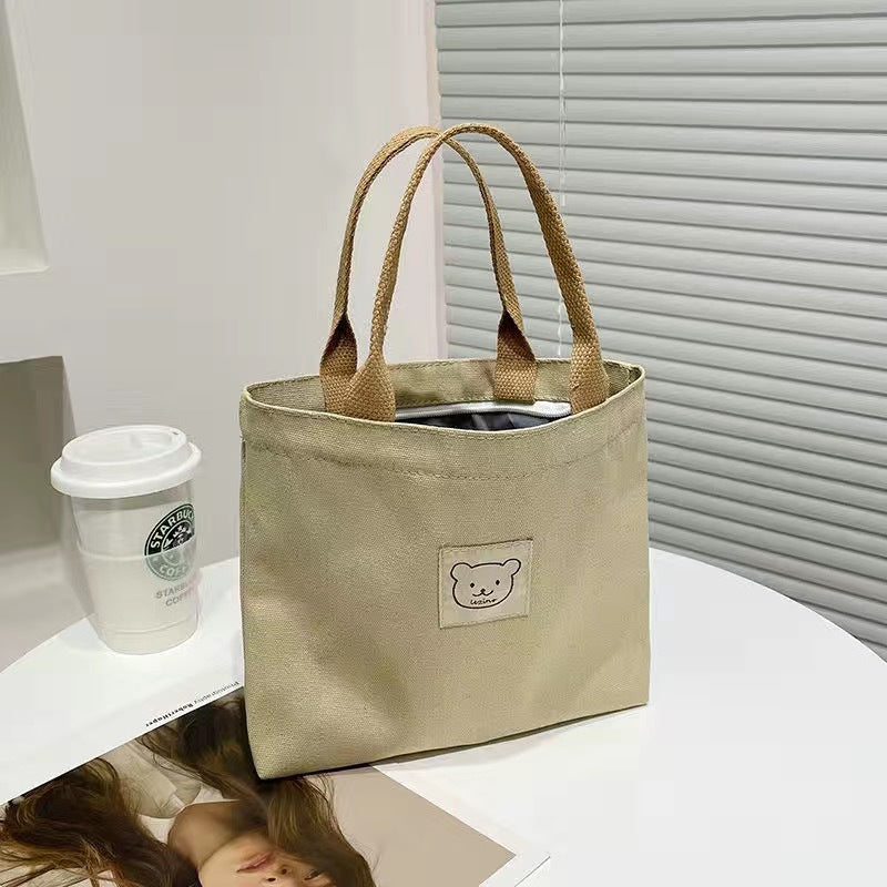 Cute Cloth Label Bear Canvas Shopping Daily Commuting Bags
