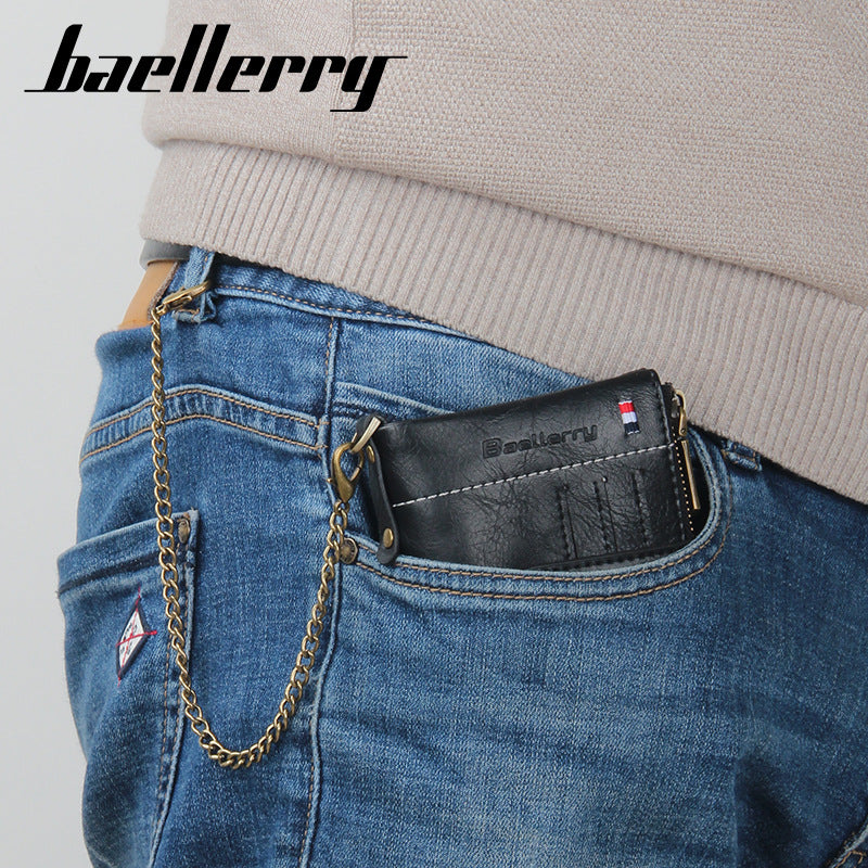 Pretty Men's Double Zipper Retro Vertical Men's Wallet