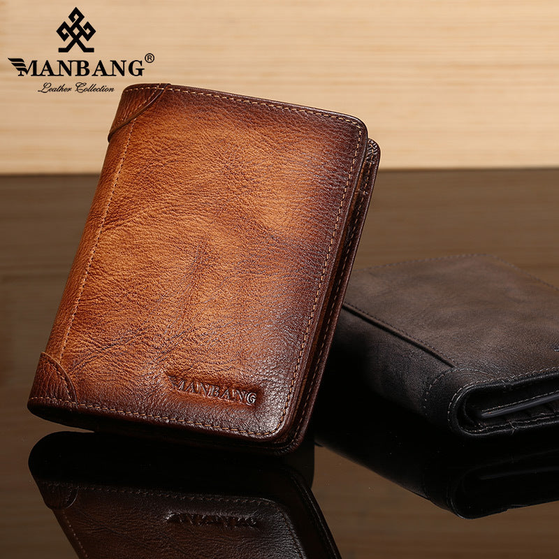 Men's Short First Layer Cowhide Brushed Classic Men's Wallets