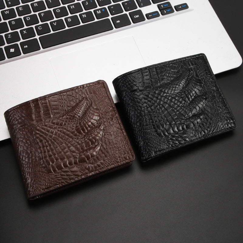 Men's Vintage Oil Wax Leather Crocodile Three-dimensional Men's Wallet