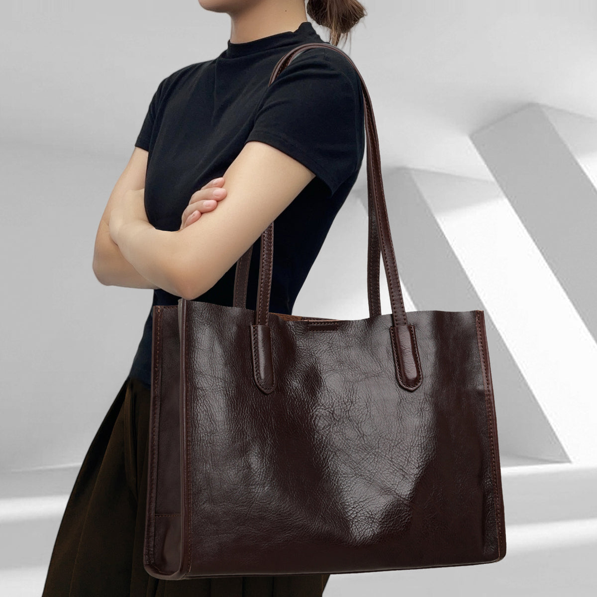 Women's Light Luxury Minority One Genuine Leather Big Large Bags